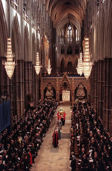 Funeral of Princess Diana, Princess of Wales. Funeral procession at Westminster Abbey