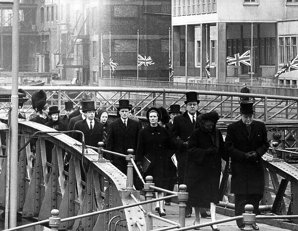 The funeral of Sir Winston Churchill. At Tower Pier. Coming down the ramp towards