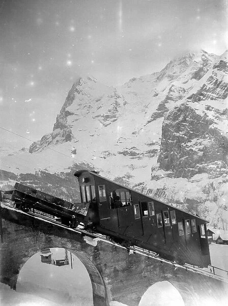 Funicular railway in operation at Murren, Switzerland 1923