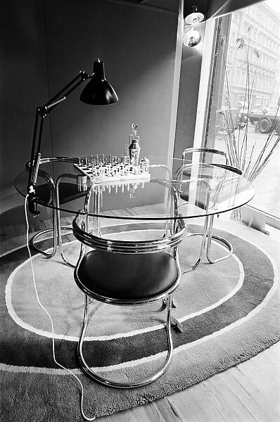 Furniture in the shop window of Liberty department store. 21st April 1969