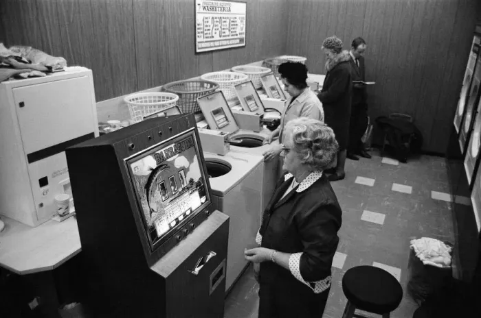 Framed Print : A gambling machine has been installed in the launderette in the Warwick Road, Banbury Framed Print : A gambling machine has been installed in the launderette in the Warwick Road, Banbury