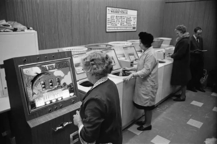 Framed Print : A gambling machine has been installed in the launderette in the Warwick Road, Banbury Framed Print : A gambling machine has been installed in the launderette in the Warwick Road, Banbury