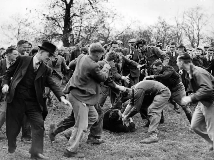 Framed Print : A game of bottle kicking in Hallaton, Leicestershire. 10th April 1944 Framed Print : A game of bottle kicking in Hallaton, Leicestershire. 10th April 1944