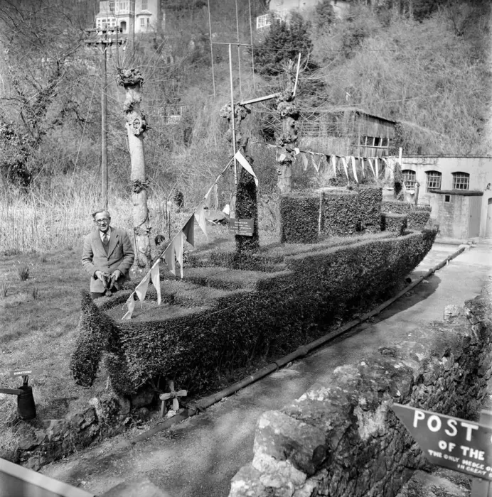 Framed Print : Garden: Humour: J. B. White of Ventnor Isle of Wight with his hedge trimmed like