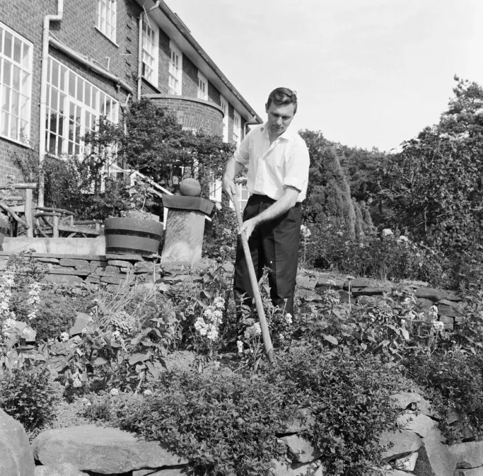 Framed Print : The gardener at the Tall Trees Hotel and Nightclub in Yarm. 1971 Framed Print : The gardener at the Tall Trees Hotel and Nightclub in Yarm. 1971