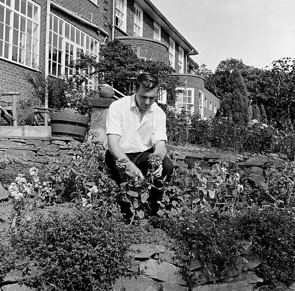 The gardener at the Tall Trees Hotel and Nightclub in Yarm. 1971