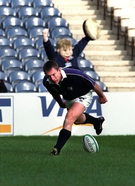 Gary Armstrong of Scotland scoring a try October 1999 against Uruguay in rugby World Cup