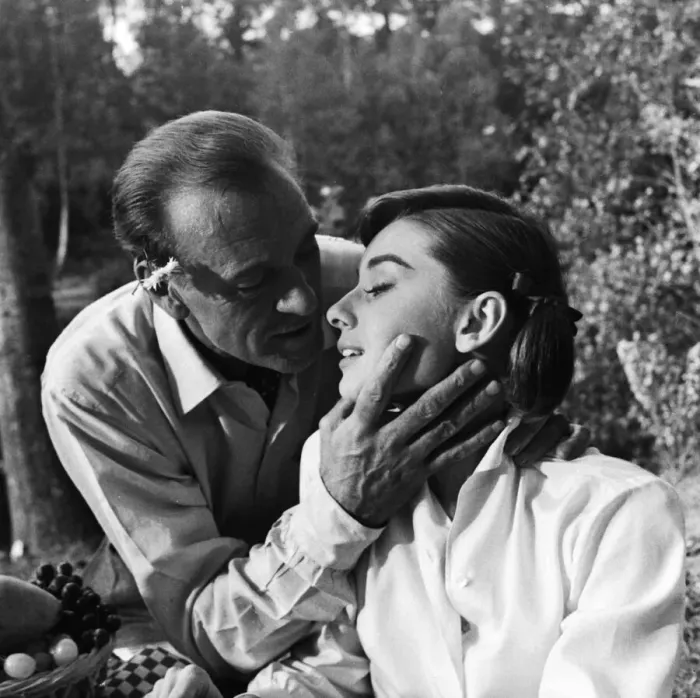 Framed Print : Gary Cooper and Audrey Hepburn making the film Love In the Afternoon September Framed Print : Gary Cooper and Audrey Hepburn making the film Love In the Afternoon September