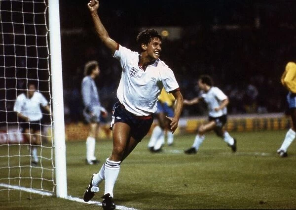 Gary Lineker celebrates after scoring the only for England against Brazil at Wembley