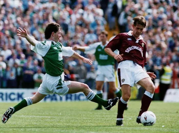 Framed Print : Gary MacKay is tackled by Kevin McAllister football Hearts versus Hibernian Framed Print : Gary MacKay is tackled by Kevin McAllister football Hearts versus Hibernian