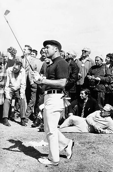 Gary Player and spectators follow his shot during practice for the British Golf Open