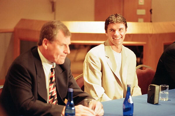 Gary Speed, signs for Everton Football Club, pictured with manager Joe Royle at Goodison