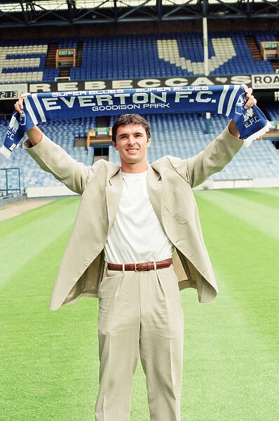 Gary Speed, signs for Everton Football Club, pictured at Goodison Park, Liverpool