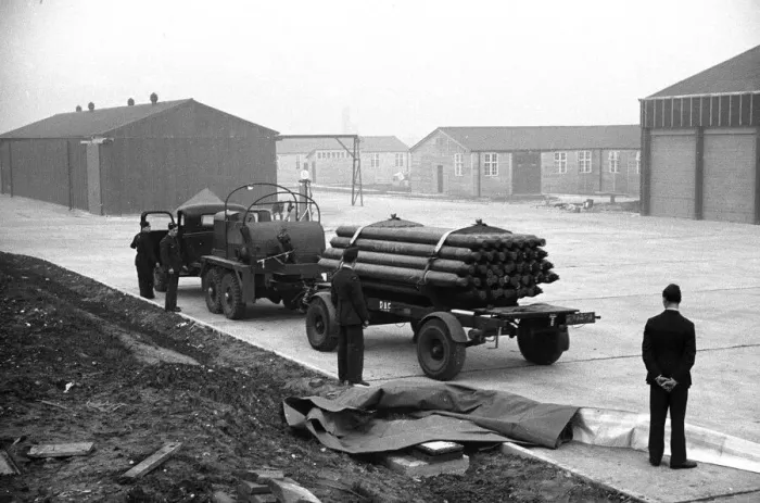 Framed Print : Gas Canisters for Barrage Balloon at Hook, Surrey. October 1938 Framed Print : Gas Canisters for Barrage Balloon at Hook, Surrey. October 1938