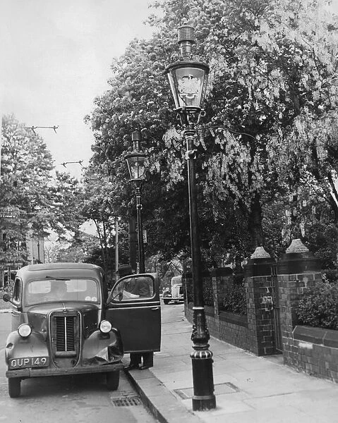 Gas light, street lighting, lamp-posts in 1956