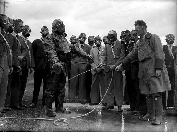 Gas mask test at the start of the second world war, Bristol Circa September 1939