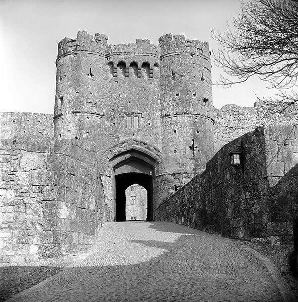 The gatehouse to Carisbrooke Castle on the Isle of Wight. 1957