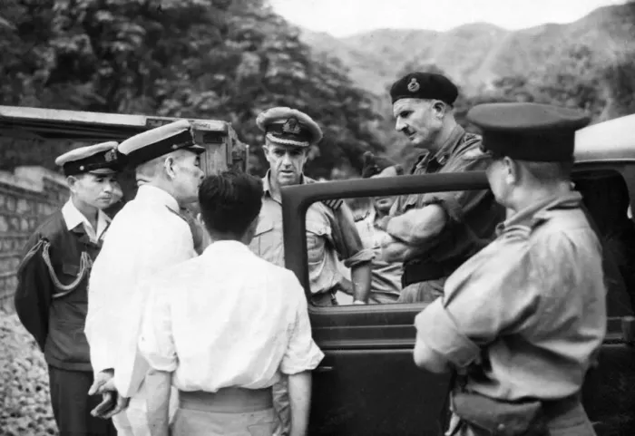 Framed Print : Gen. Festing giving instructions to Japanese Admiral Vijita Framed Print : Gen. Festing giving instructions to Japanese Admiral Vijita