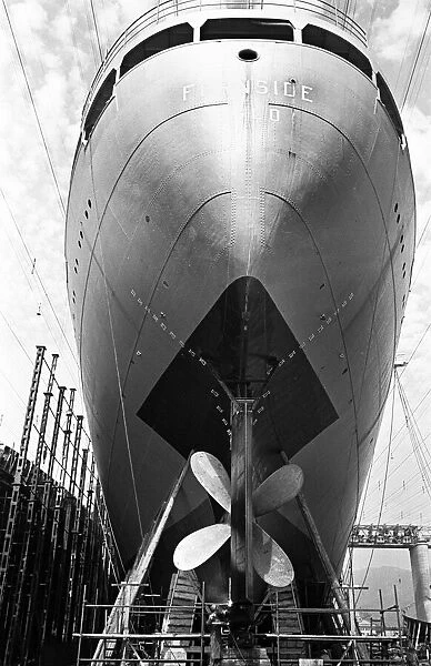 The general cargo ship Fernside seen here in dry dock at Genoa. Circa 1955