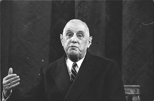 General Charles de Gaulle, French President, attends a a press conference at the Elysee