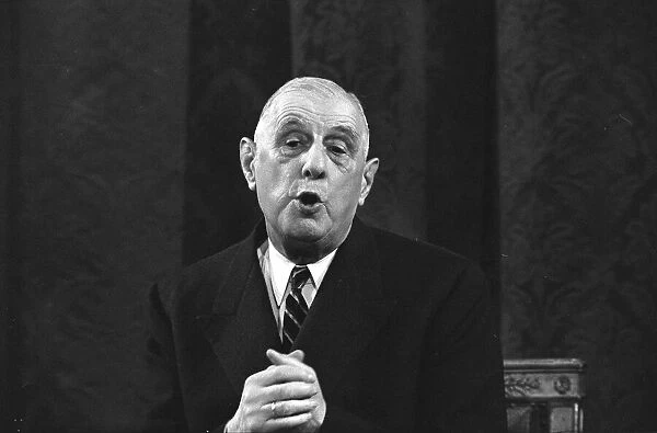 General Charles de Gaulle, French President, attends a a press conference at the Elysee