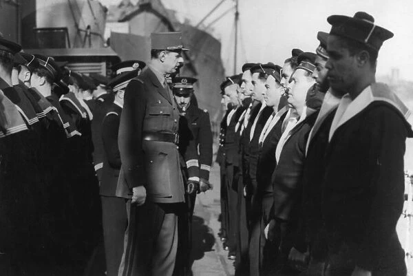 General Charles De Gaulle seen here during a visit and inspection to a destroyer of