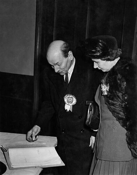 General Election 1950. Mr. and Mrs. Clement Attlee looking through the voters