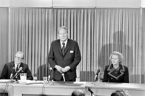 General Election 1974: Edward Heath seen here at a press conference at Tory H. Q