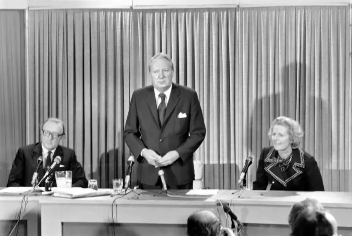 Framed Print : General Election 1974: Edward Heath seen here at a press conference at Tory H. Q