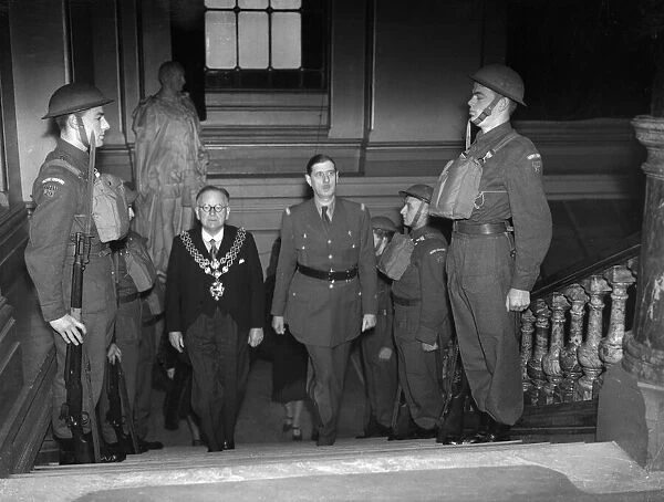 General de Gaulle, Commander of the Free French Forces, arriving at the banqueting room