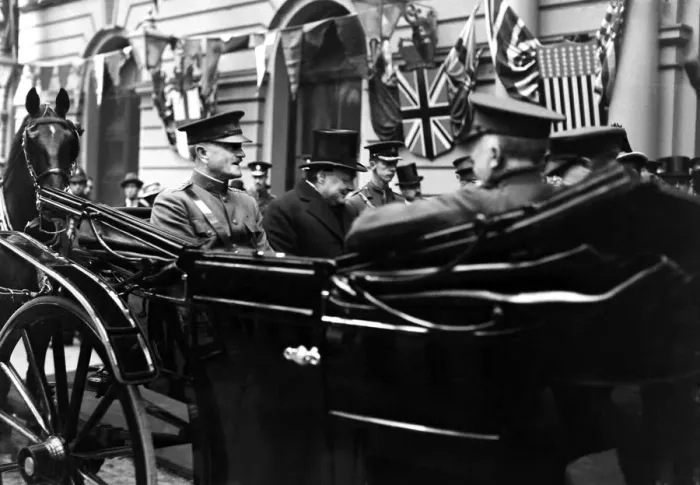 Framed Print : General John J Pershing seen here leaving Victoria station with Mr Winston Churchill Framed Print : General John J Pershing seen here leaving Victoria station with Mr Winston Churchill
