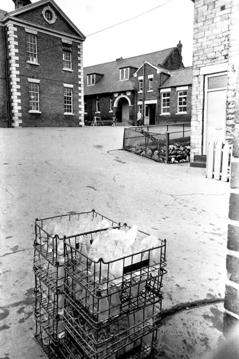 Framed Print : A general picture of St Marys Roman Catholic School in Sunderland - crates of empy Framed Print : A general picture of St Marys Roman Catholic School in Sunderland - crates of empy