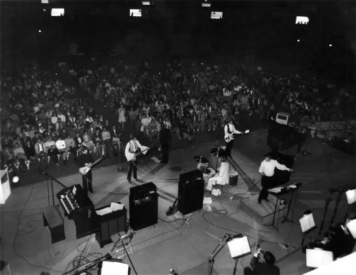Framed Print : A general scene showing the Bee Gees during their performance at the Anaheim Convention Framed Print : A general scene showing the Bee Gees during their performance at the Anaheim Convention
