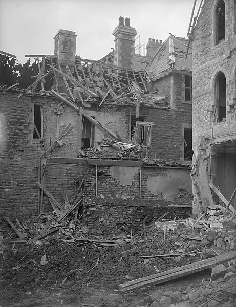 General scene showing destruction to residential housing following an air raid