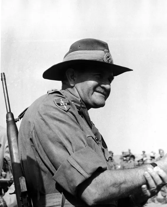 Framed Print : General Slim commander of the British Fourteenth Army in Burma in World War 2 on his Framed Print : General Slim commander of the British Fourteenth Army in Burma in World War 2 on his