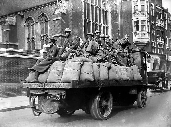 General Strike Scene May 1926 Food Lorry with soldiers a board on guard duty London