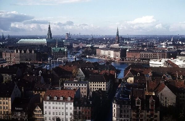 General view of Copenhagen and harbour from the top of Our Saviours church in Denmark