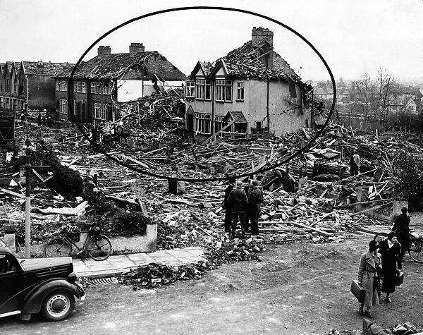 General view of demolished houses in a residential area of Bristol. April 1941