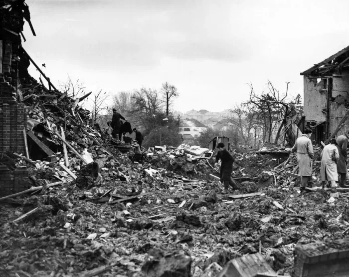 Framed Print : General view of demolished houses in a residential area of Bristol following an air raid