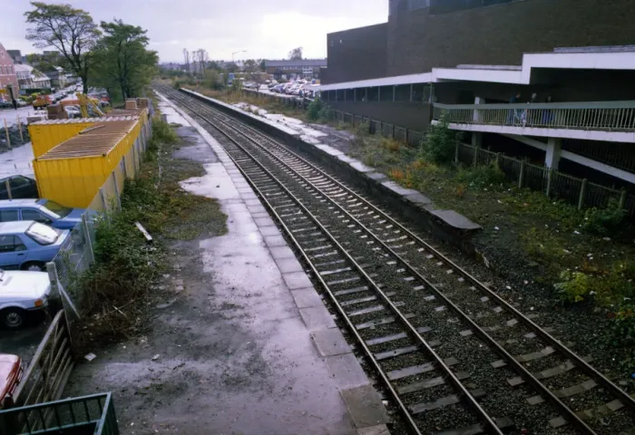 Framed Print : A general view of the disused Ashington Railway Station on 20th October 1992