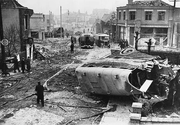 General view of Easton Road in Bristol after bombing during the Second World War