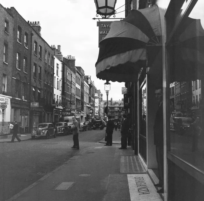 Framed Print : General view of Frith Street, Soho, London, 26th June 1956. Braganza Framed Print : General view of Frith Street, Soho, London, 26th June 1956. Braganza