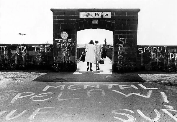 A general view of the Graffiti covered Pelaw Railway Station on 3oth June 1976