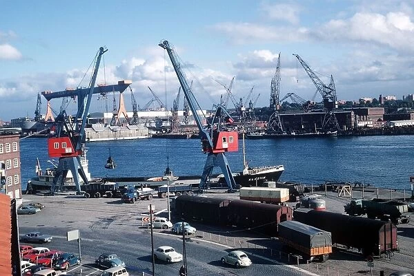 General view of harbour and shipyards in Kiel Germany