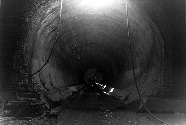 General view of the inside of a tunnel during the construction of The Channel Tunnel