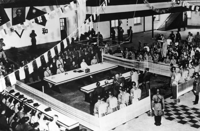 Framed Print : General view of the Japanese surrender ceremonies in the Central Military Academy of Framed Print : General view of the Japanese surrender ceremonies in the Central Military Academy of