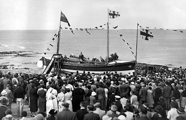A general view of the launching ceremony of the new North Sunderland motor lifeboat