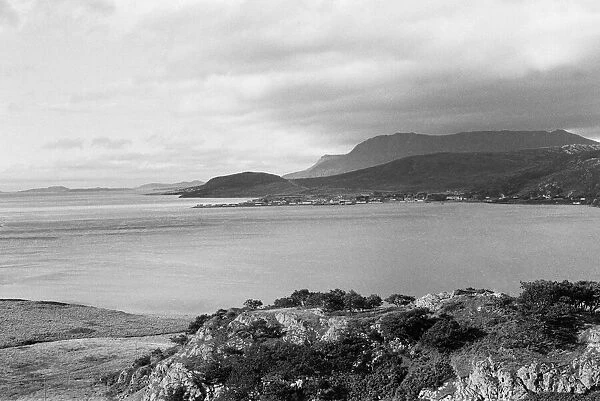 General view of Loch Broom and Ullapool in Easter Ross, Scotland. Circa 1960