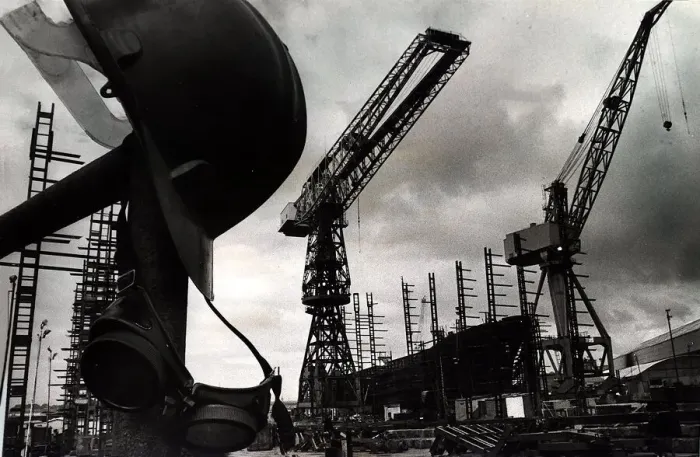 Framed Print : A general view showing cranes and platforms at Clyde Shipyard in Scotland April