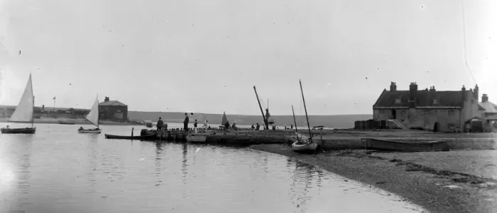 Framed Print : General view showing Mudeford Haven and quay in Dorset, August 1928 Alf 170 Framed Print : General view showing Mudeford Haven and quay in Dorset, August 1928 Alf 170